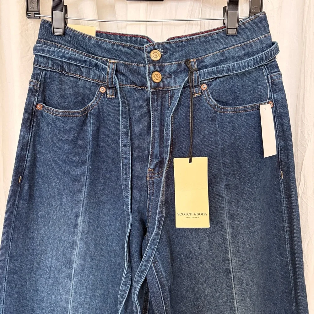 NEW SCOTCH & SODA High waisted Wide Leg COTTON Dark Blue Jeans 31” size 4,12 - Picture 6 of 16